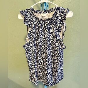 LC Lauren Conrad Navy and White Floral Blouse